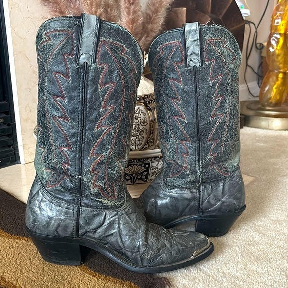 Durango Genuine Leather Distressed Vintage Western Cowboy Boots Green Gray - Picture 9 of 16